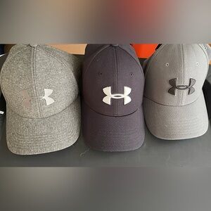 Under Armour Logo Fitted Baseball Caps - Black, Gray/Black and Gray